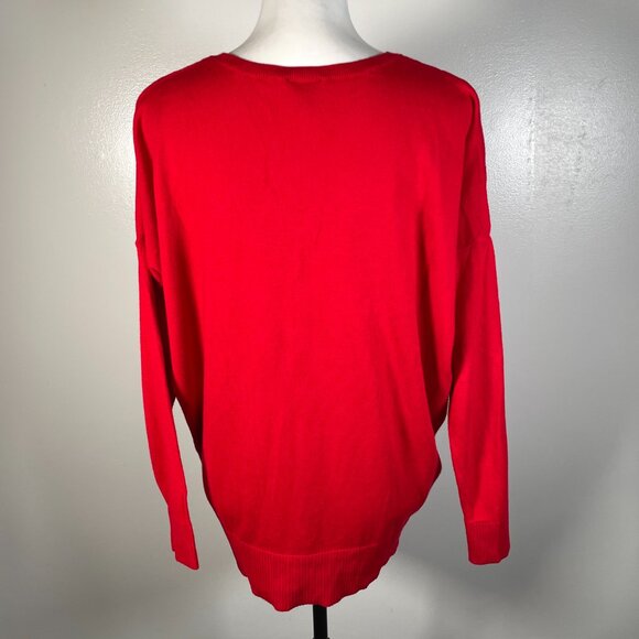 Express Red V Neck Tight Knit Zip Front Long Sleeve Pullover Sweater SP - Picture 8 of 13